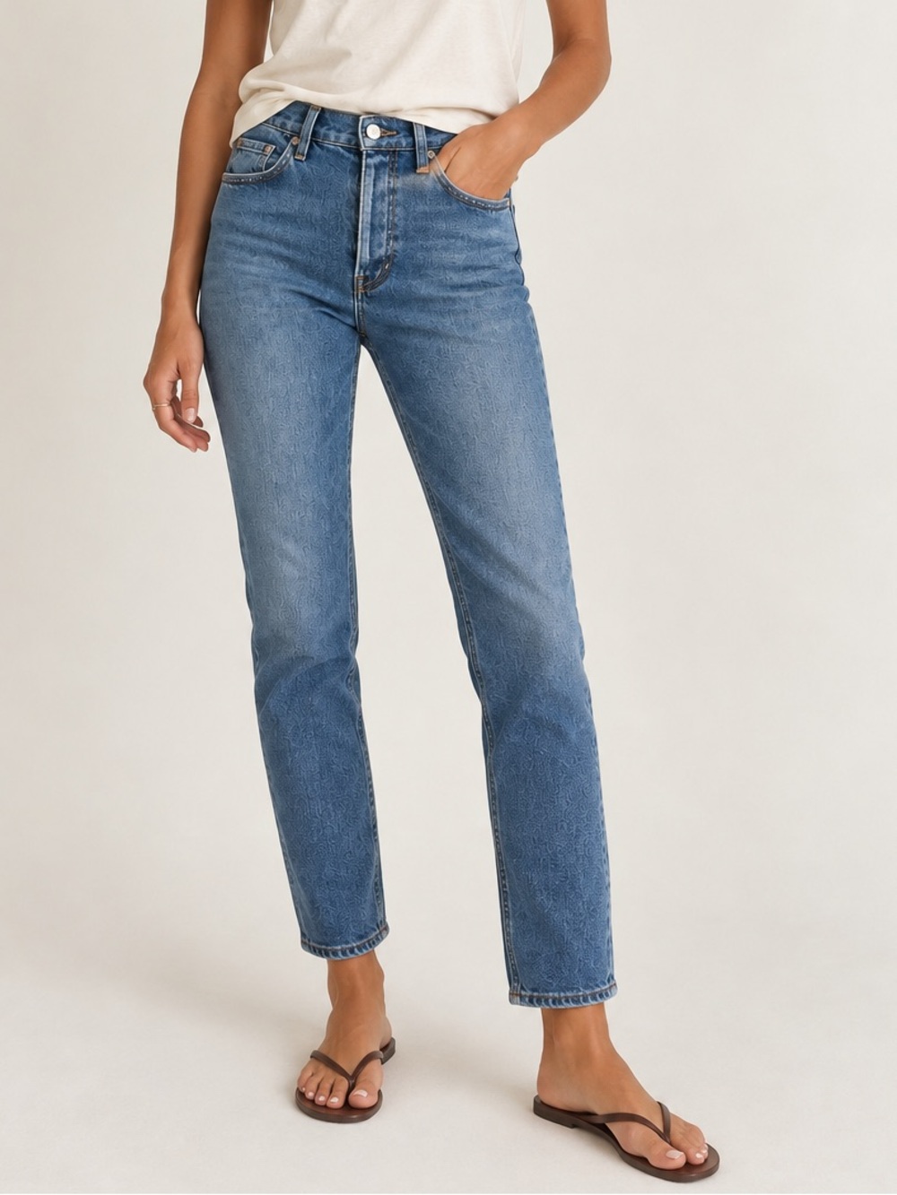 AGOLDE Nico High Rise Jeans Subdued Blue Distressed Hem 26